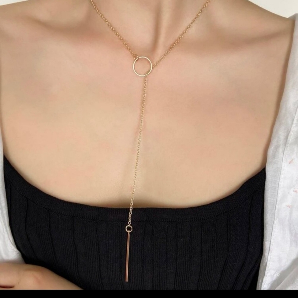 Gold Lariat Bar Necklace